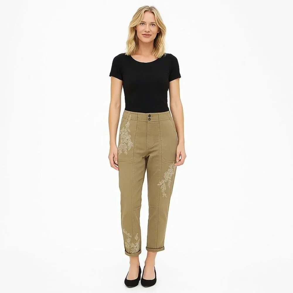 2/$30 WHBM Embroidered The Pret-A-Pedi Mid-rise Cropped Pants 12 #A0722